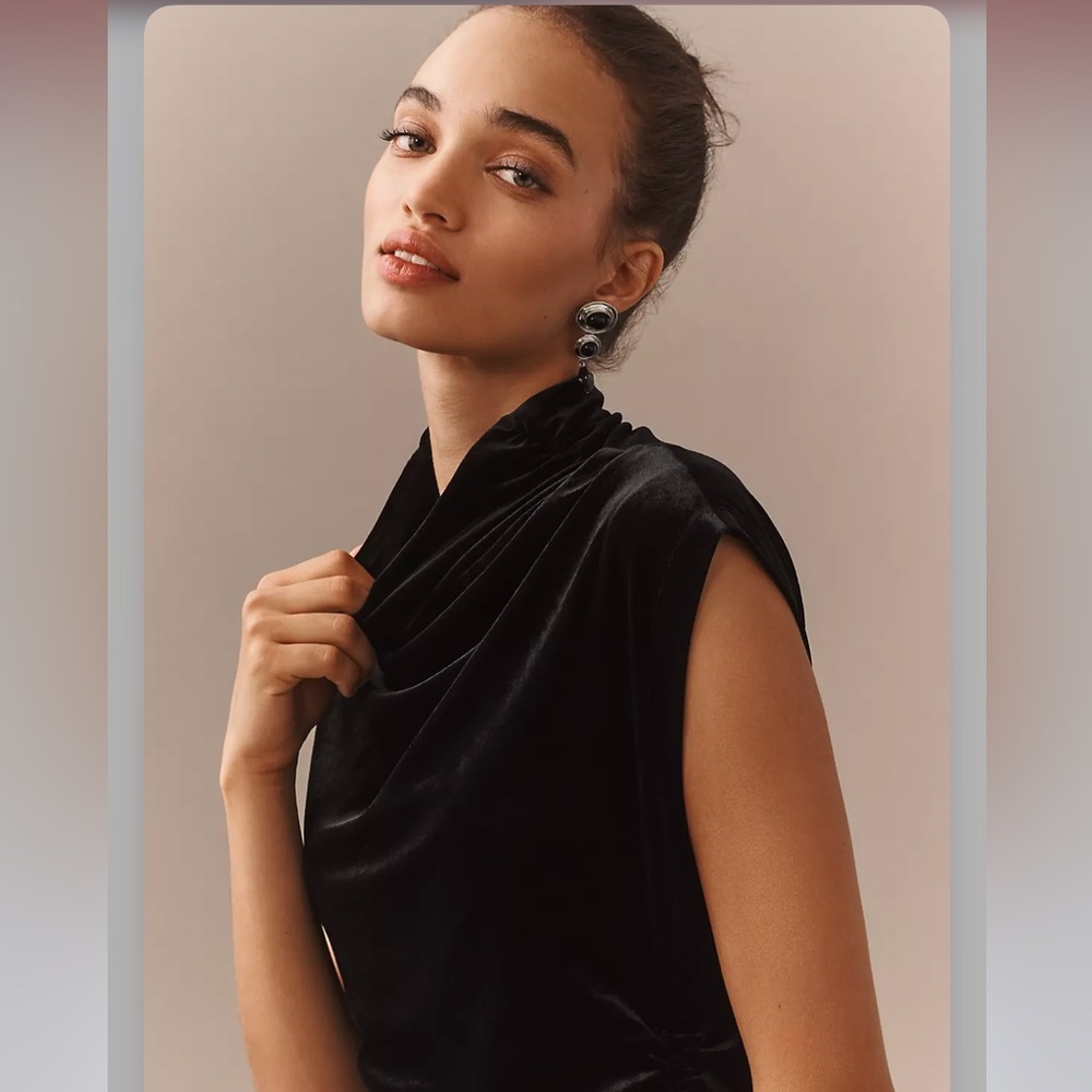 Anthropologie Maya Ruched Cowl Neck Black Velvet Dress NWT Size SP - Picture 3 of 7